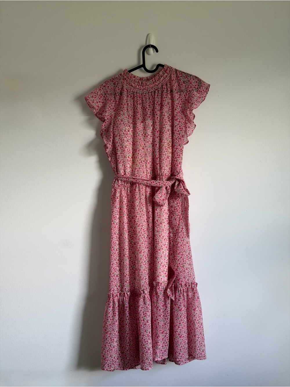 Ann Taylor Factory Pink Floral Ruffle-Sleeve Maxi Dress